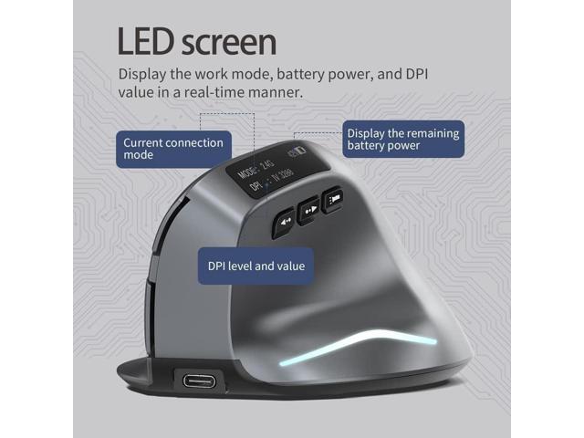 zelotes Bluetooth Wireless Mouse with Display,Rechargeable,3200DPI,BT 5.0/3.0 & 2.4G,7 Buttons,LED,USB Optical Ergonomic Vertical Mouse für...