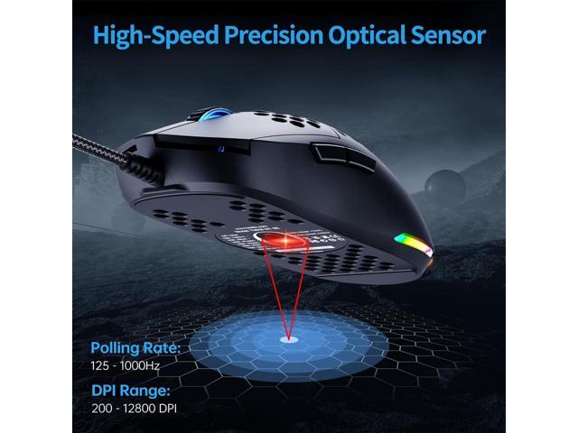 TMKB Falcon M1SE Ultralight Honeycomb Gaming Mouse, High-Precision 12800DPI Optical Sensor, 6 Programmable Buttons, Customizable RGB, Drag-Free...