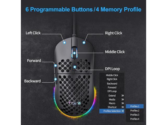 TMKB Falcon M1SE Ultralight Honeycomb Gaming Mouse, High-Precision 12800DPI Optical Sensor, 6 Programmable Buttons, Customizable RGB, Drag-Free...