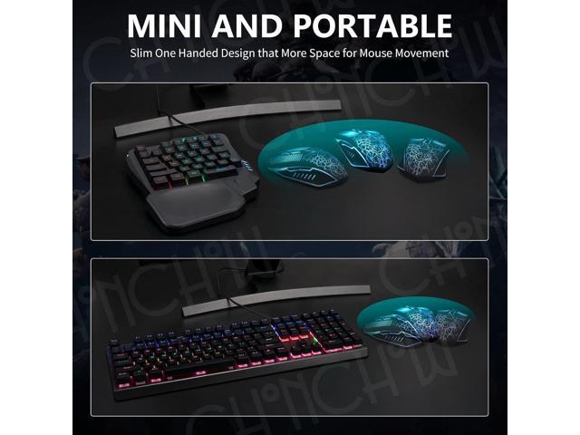 CHONCHOW One Handed Gaming Keyboard, 35 Keys, Rainbow LED, Wired USB, Ergonomic with Wrist Rest, Mini Portable, PS4/PS5/Xbox/PC/Laptop Compatible