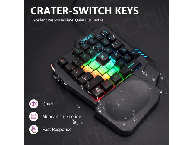 CHONCHOW One Handed Gaming Keyboard, 35 Keys, Rainbow LED, Wired USB, Ergonomic with Wrist Rest, Mini Portable, PS4/PS5/Xbox/PC/Laptop Compatible