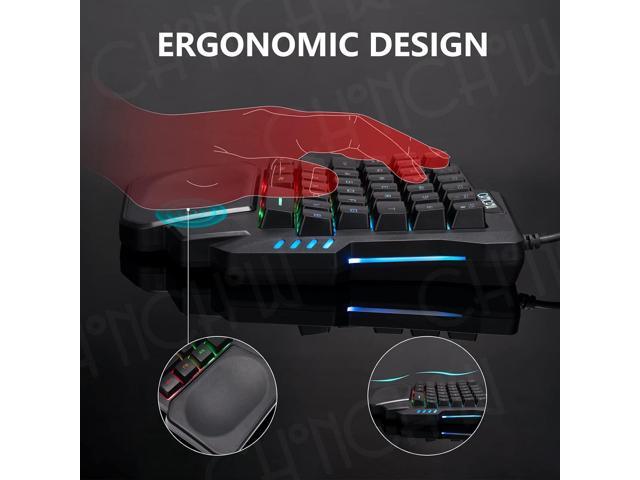 CHONCHOW One Handed Gaming Keyboard, 35 Keys, Rainbow LED, Wired USB, Ergonomic with Wrist Rest, Mini Portable, PS4/PS5/Xbox/PC/Laptop Compatible