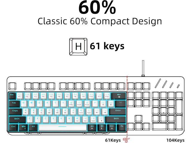 Snpurdiri 60% Wired Mechanical Gaming Keyboard, Ice Blue LED Backlit 61 Keys Mini Wired Office Keyboard for Windows Laptop PC Mac (Black-White,...