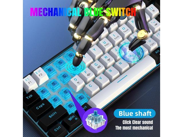 Snpurdiri 60% Wired Mechanical Gaming Keyboard, Ice Blue LED Backlit 61 Keys Mini Wired Office Keyboard for Windows Laptop PC Mac (Black-White,...