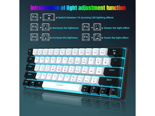 Snpurdiri 60% Wired Mechanical Gaming Keyboard, Ice Blue LED Backlit 61 Keys Mini Wired Office Keyboard for Windows Laptop PC Mac (Black-White,...