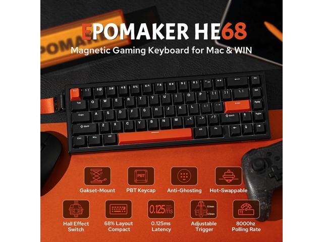 EPOMAKER HE68 Hall Effect Keyboard, 8000hz Polling, 0.01mm Adjustable Trigger, 0.125ms Latency, Creamy Gasket, Snap Key, SOCD, RGB, Wired Magnetic...