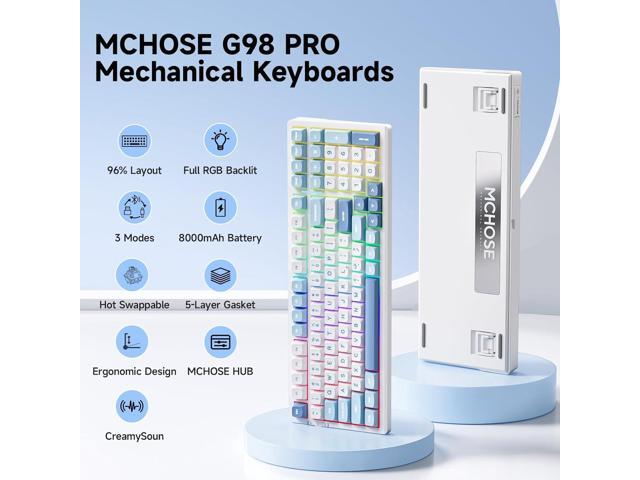 MCHOSE G98 PRO Wireless Gaming Keyboard, Tri-Mode Connection Mechanical Keyboard, Hot Swappable Custom Gasket Structure, Pre-lubed Linear Switches,...