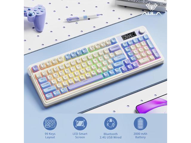 AULA S99 Pro Gaming Keyboard, Cute Creamy Keyboard with Number Pad Smart Screen, Tri-Mode Bluetooth/2.4G/USB-C Computer Keyboards, Media Knob...