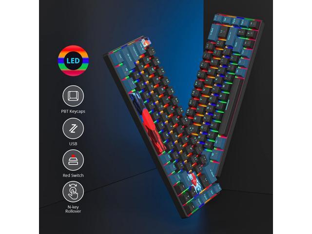 Protable 60% Percent Gaming Keyboard Mechanical, Mini Compact Backlit 68 Keys Wired Office Keyboard with Red Switch for Mac/Win (Monstor Black/red...