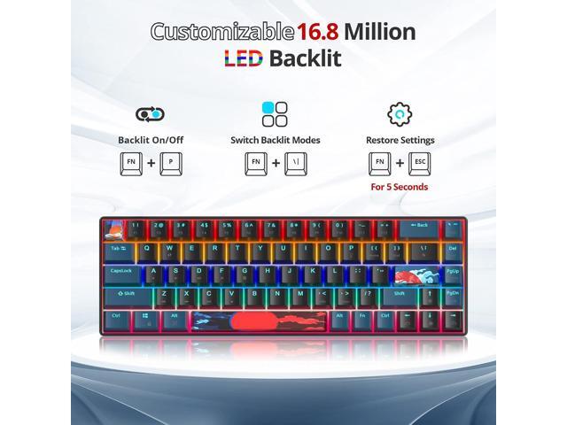 Protable 60% Percent Gaming Keyboard Mechanical, Mini Compact Backlit 68 Keys Wired Office Keyboard with Red Switch for Mac/Win (Monstor Black/red...