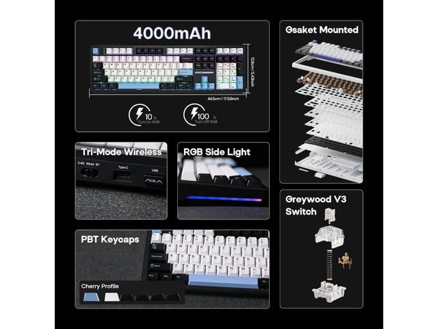 EPOMAKER Aula F108 Wireless Gaming Keyboard, Full Size Mechanical Keyboard with 4000mAh Battery, 108 Hot-Swappable and Programmable Keys, RGB...