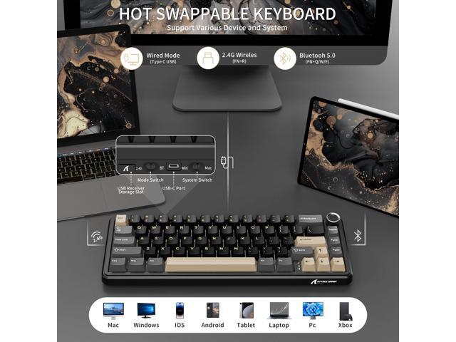 ATTACK SHARK X66 Wireless Mechanical Gaming Keyboard with Knob,Tri Mode USB-C/BT5.0/2.4G Gasket Mounted 60% RGB Gaming Keyboard 66Keys,PBT Keycap,...