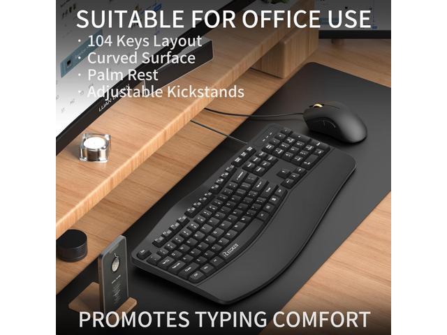 RECCAZR Ergonomic Keyboard, Wired Computer USB Keyboard with Wrist Rest, Spill-Resistant, Wave Keys for Natural Typing, Compatible with...