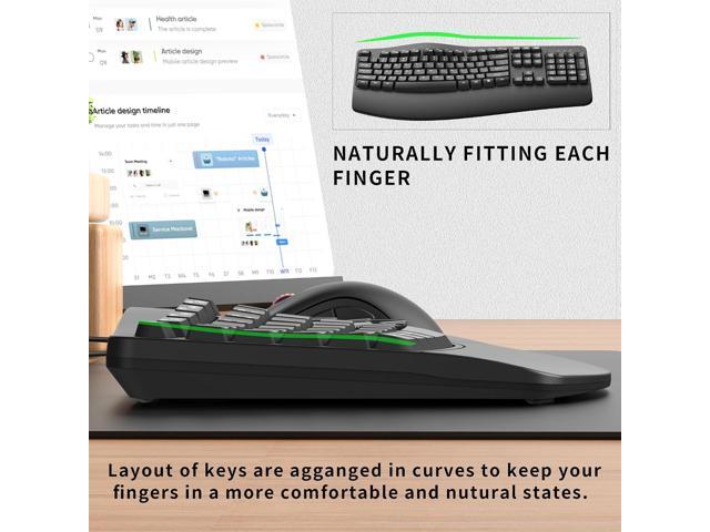 RECCAZR Ergonomic Keyboard, Wired Computer USB Keyboard with Wrist Rest, Spill-Resistant, Wave Keys for Natural Typing, Compatible with...
