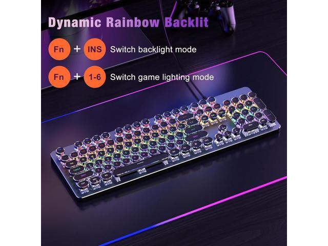 RisoPhy Typewriter Style Mechanical Gaming Keyboard, Metal Panel, Retro Punk Round Keycaps, Clicky Blue Switch, Rainbow LED Backlit, 104 Keys Wired...