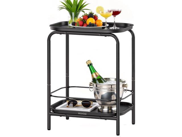VASAGLE 2-Tier Outdoor Table, Small Side End Table with Tray Storage, Bedside Nightstand for Living Room, Bedroom, Modern Style, Ink Black ULET243B01