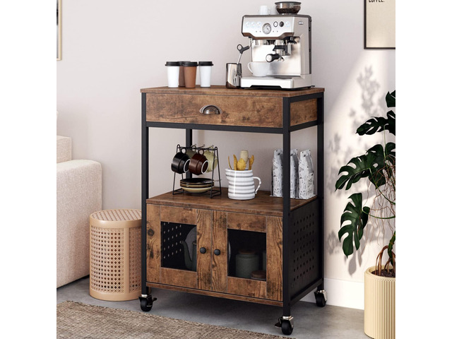 Catrimown Coffee Cart Station, Coffee Stand Station, Small Microwave Stand with Drawer, Movable Farmhouse Coffee Station Table on Wheels for Living...