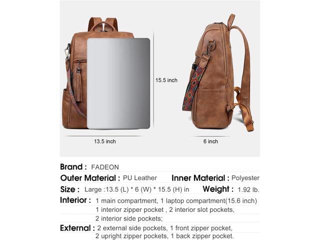 FADEON Leather Laptop Backpack for Women Designer 15.6 inch PU Laptop Bag, Ladies Travel Computer Work Backpack Brown