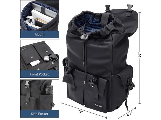 Black backpack for men, 16 inch laptop backpack with computer compartment, Drawstring slim waterproof tech backpack for travel, work, college or...