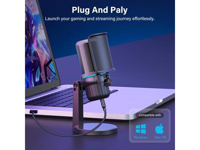 USB Condenser Gaming Microphone, PC Microphone for Streaming, Podcasts, Recording, Desktop Computer Mic with Mute Button & LED Indicator, Volume...