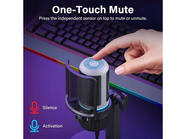 USB Condenser Gaming Microphone, PC Microphone for Streaming, Podcasts, Recording, Desktop Computer Mic with Mute Button & LED Indicator, Volume...