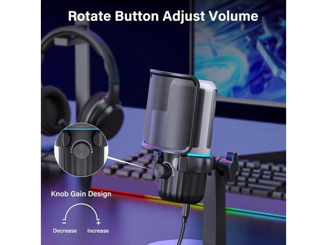 USB Condenser Gaming Microphone, PC Microphone for Streaming, Podcasts, Recording, Desktop Computer Mic with Mute Button & LED Indicator, Volume...