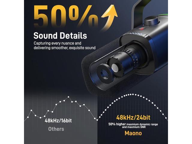MAONO USB/XLR Dynamic Microphone for Gaming Streaming,Computer PC Microphone with Software-RGB, Mute Button, 48kHz/24bit Podcasting Desktop Mic for...