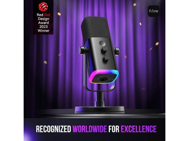 FIFINE USB/XLR Dynamic Microphone for Podcast Recording, PC Computer Gaming Streaming Mic with RGB Light, Mute Button, Headphones Jack, Desktop...