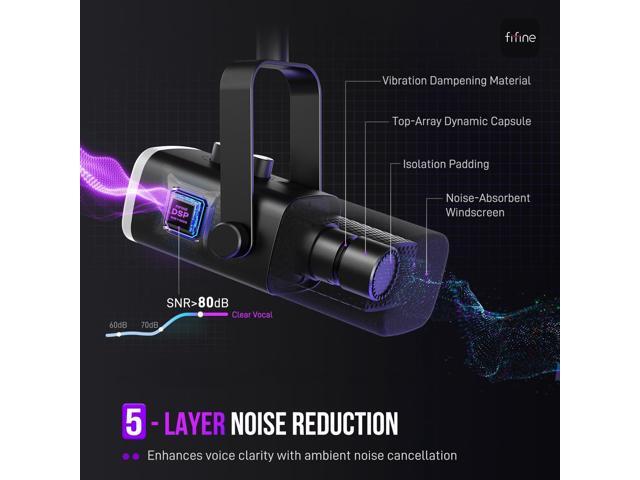 FIFINE USB/XLR Dynamic Microphone for Podcast Recording, PC Computer Gaming Streaming Mic with RGB Light, Mute Button, Headphones Jack, Desktop...