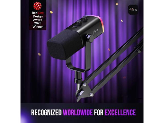 FIFINE XLR/USB Gaming Microphone Set, Dynamic PC Mic for Streaming Podcasting, Computer RGB Mic Kit with Boom Arm Stand, Mute Button, Headphones...