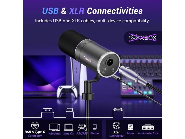 TONOR XLR/USB Gaming Mic, Dynamic Microphone for Podcast Recording Streaming with RGB Light, Mute Button, Headphones Jack, Monitoring, Desktop...