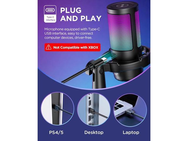 InnoGear Gaming USB Microphone, Noise Cancellation Condenser Mic with Mute, Gain, RGB Indicator, Boom Arm Stand for Streaming, Podcast, Twitch,...