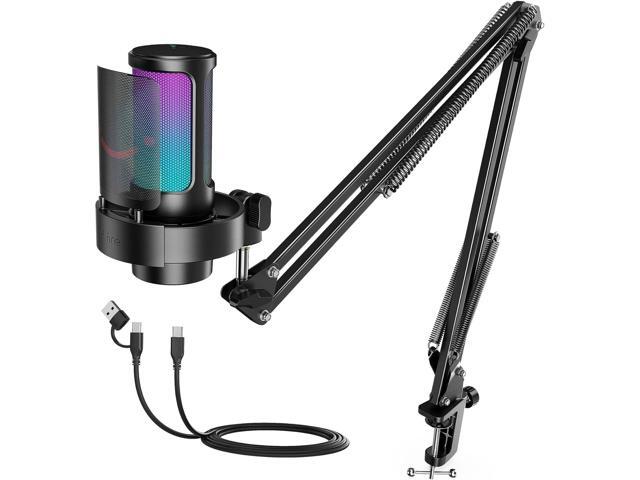 FIFINE USB Gaming Microphone Kit, PC Streaming Mic with RGB Lights, Mute, Gain Knob, Metal Boom Arm for Recording Podcast, Condenser Computer...