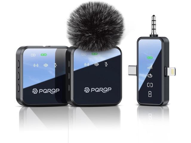 PQRQP 3 in 1 Microphone for iPhone/Android/Camera, Wireless Microphones, 328ft Transmission, 18H Battery Life, Mini Microphone for Record...