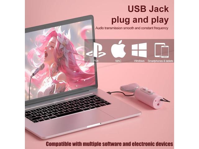 Pink USB Gaming Condenser Microphone for PC, Plug and Play, one Click Mute, Gain Control Cute Heart-Shaped Desktop Mic, for Twitch/YouTube/TikTok...