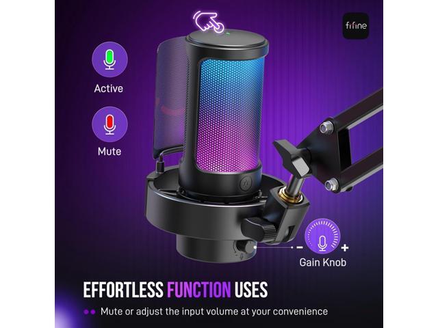 FIFINE USB Gaming Microphone Kit, PC Streaming Mic with RGB Lights, Mute, Gain Knob, Metal Boom Arm for Recording Podcast, Condenser Computer...