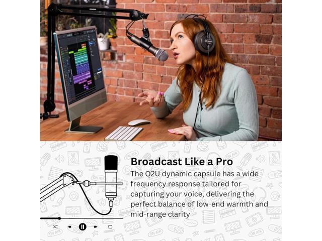 Samson Q2U Black Handheld Dynamic USB Microphone Bundle with Boom Arm and Pop Filter (3 Items)
