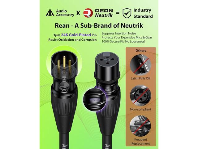 XLR Cables 10ft 2 Pack, Neutrik REAN Gold-Pin Connectors, Kevlar-Reinforced Nylon Braided, AL & OFC Dual Shielded Balanced XLR Microphone Cable for...