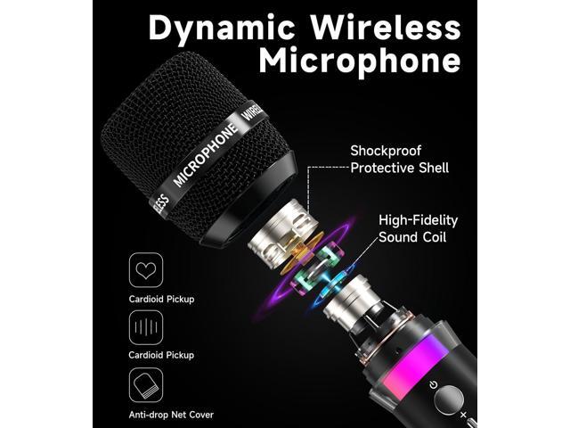 Wireless Microphone, Rechargeable Wireless Microphones with One-to-One Chip Connection and LED Lights, 40H Duration, 200FT Range Receiving, Less...