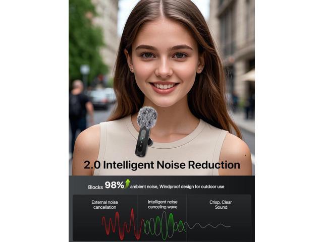 Upgraded 2 Pack Mini Clip on Microphone With LED Display, Wireless Lavalier Microphone for iPhone, HD Noise Cancelling, Portable Lapel Mic for...