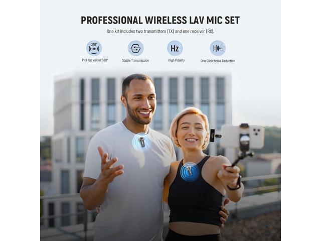 NEEWER Wireless Lavalier Microphone for iPhone Android Tablet PC Laptop 131ft/40m Range Noise Cancellation Omnidirectional Mic for Vlogging Live...