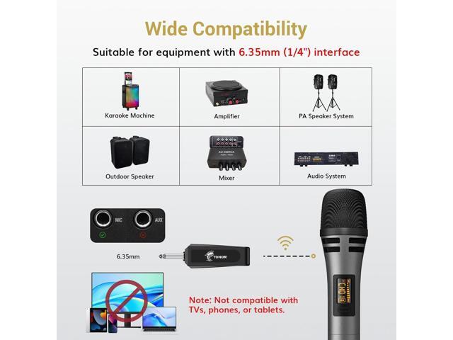 TONOR Wireless Microphones, UHF Dual Karaoke Microphone System, Microfonos Inalambricos with Rechargeable Receiver, Cordless Dynamic Mic Micro Set...