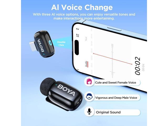 BOYA Mini Wireless Lavalier Microphone for iPhone16/15 Android,USB-C Ultra Mini Mic with Noise Reduction, AI Voice Change, Lapel Mics for Video...
