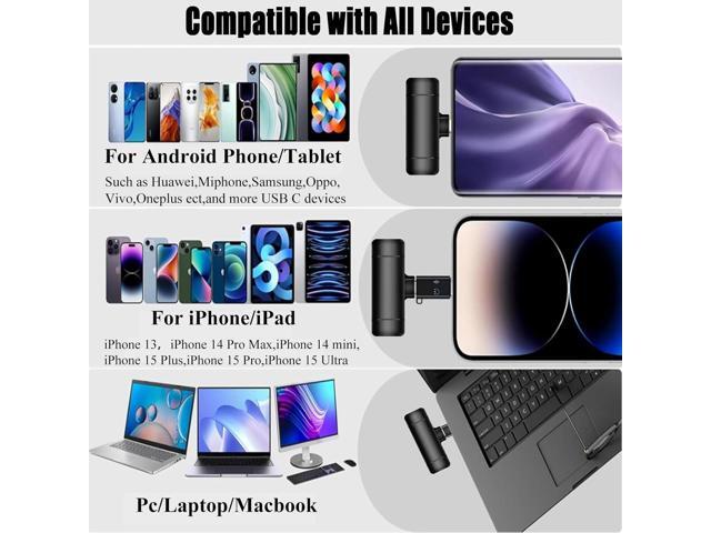 2 Pcs 3 in 1 Wireless Lavalier Microphones for iPhone iPad USB C Android Laptop with Charging Case, Clip on Lapel Mic Plug-Play Cordless Mini Mic...