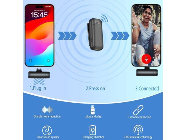 2 Pcs 3 in 1 Wireless Lavalier Microphones for iPhone iPad USB C Android Laptop with Charging Case, Clip on Lapel Mic Plug-Play Cordless Mini Mic...