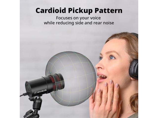 AVerMedia USB Mic for Streaming, Podcasting, Gaming with Cardioid Polar Pattern, Tripod Stand, Headphone Output, Mute Button, All Metal, for PC,...