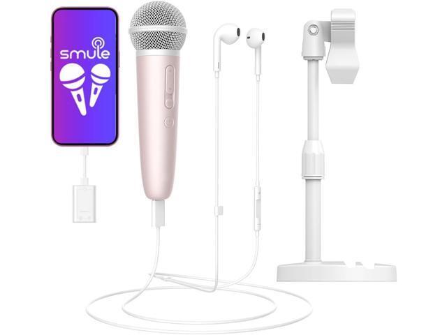 Singing Microphone with Earphone & Stand, Ideal for Vocal Recording, Podcasting, Live Streaming, Gaming, Compatible with Smule & Starmaker &...