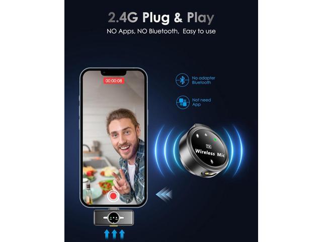 Wireless Lavalier Microphone for iPhone/Android, Lapel Mics with USB-C Plug-Play, Mini Mic with 2.4GHz Noise Cancellation, Charging Case Included,...