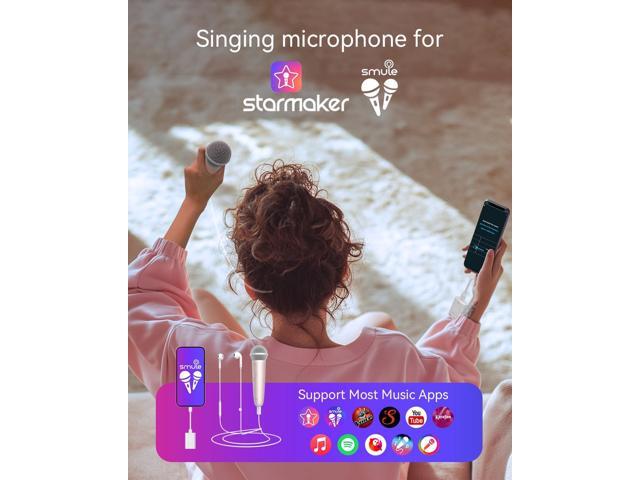 Singing Microphone with Earphone & Stand, Ideal for Vocal Recording, Podcasting, Live Streaming, Gaming, Compatible with Smule & Starmaker &...