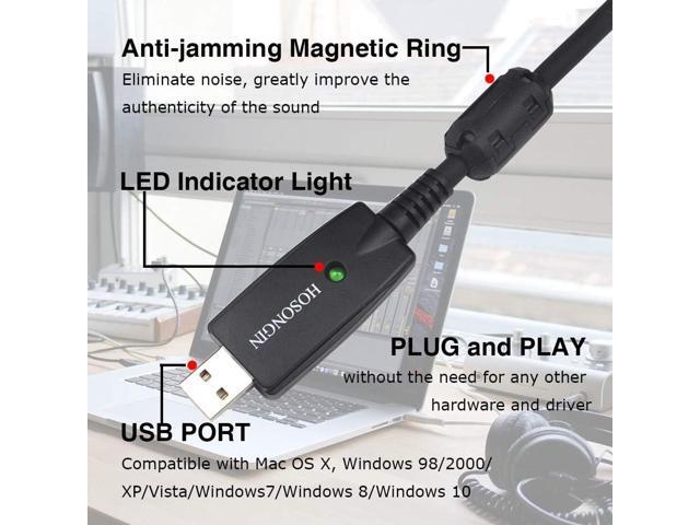 HOSONGIN XLR to USB Recording Cable for Microphones, 48V Phantom Power Required for Condenser Microphones, Plug-and-Play Audio Adapter with...